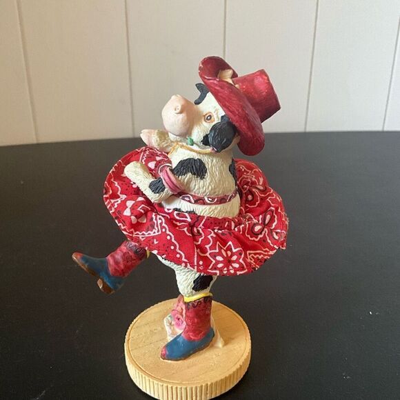 Vintage Russ Home On The Range Dancing Cow Girl Figurine Red Dress Item #14227 - Picture 5 of 7